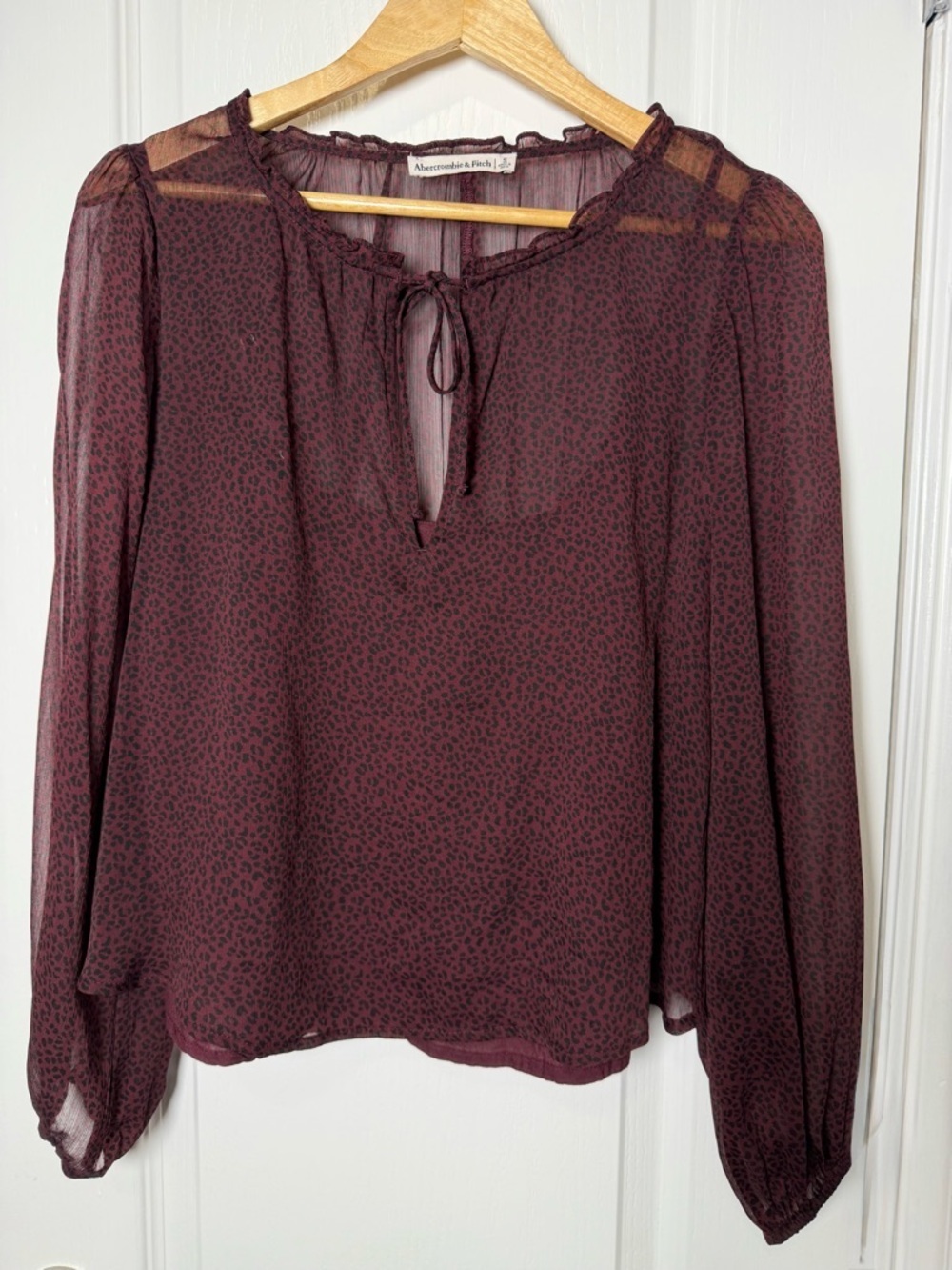 Abercrombie & Fitch Sheer Burgundy Leopard Print Blouse Size Smsll